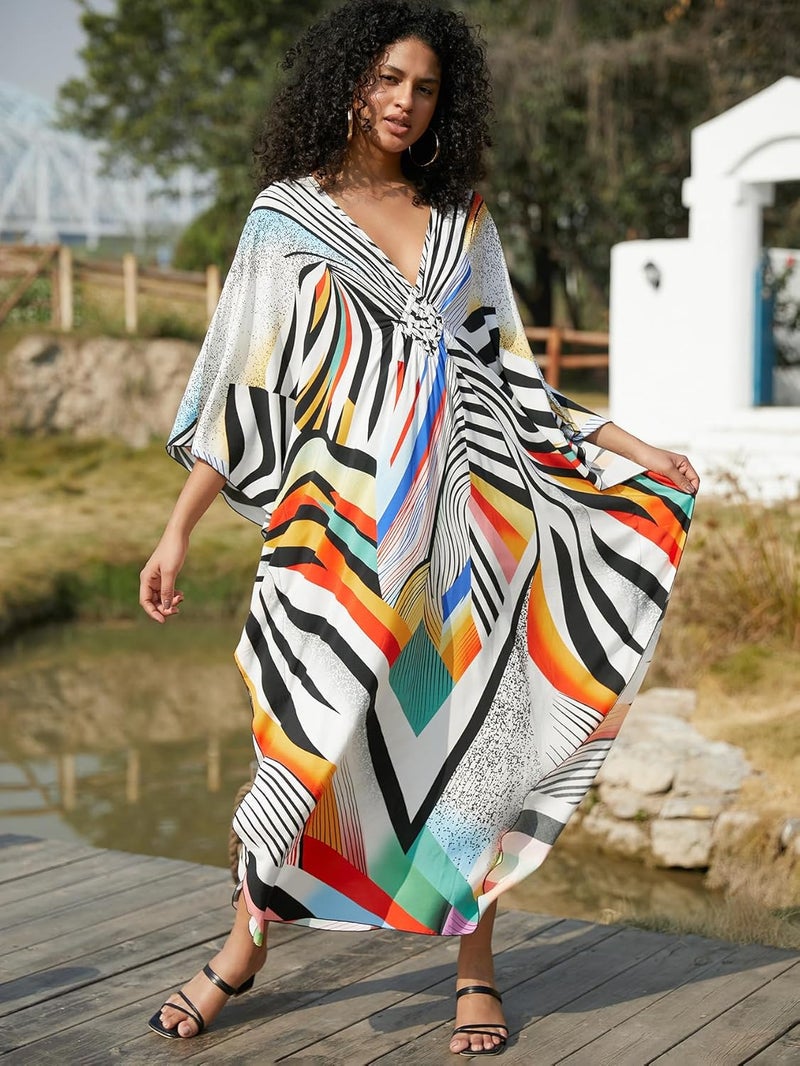 KEYLORTING Women's Plus Size Kaftan Dress – Plus Size Maxi Dress Moo Moos Beach Cover Up,Bathing Suit Cover-Up Loungewear - Image 4
